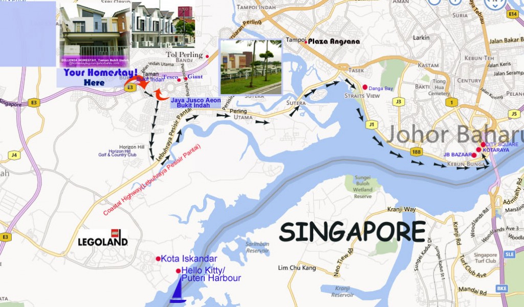 Dilenia homestay-legolandto-angsana-Johor Bahru city-JB Bazz, City Square map