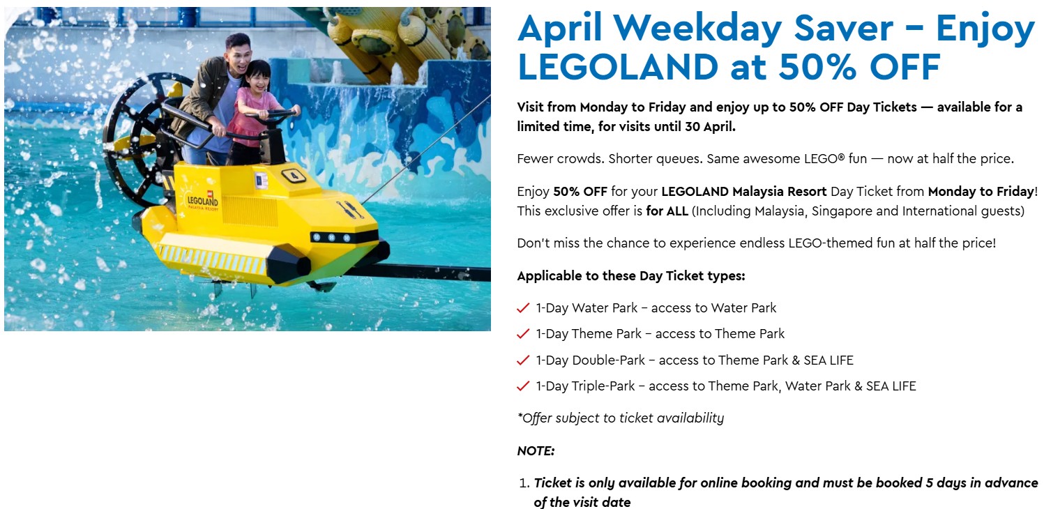 Nak cari tiket murah Legoland Tahun 2026 Diskaun 50% untuk tiket Isnin hingga Jumaat sahaja! Lekas sampai 31 April 2026!!! Stay at Dillenia Homestay Near Legoland Malaysia
