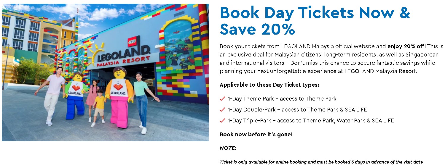 Cari tiket 20%Legoland Malaysia? Untuk Single Park, Double Park & Triple Park!!!